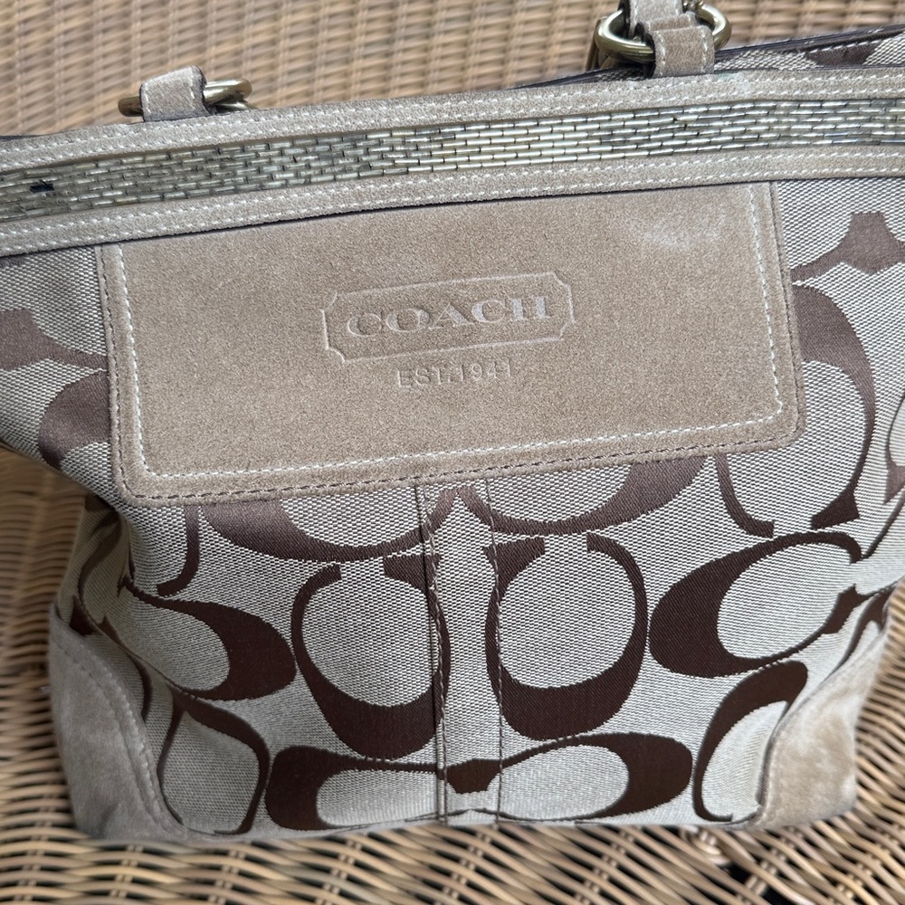 Coach Brown and Tan Signature Canvas Tote - Picture 8 of 13